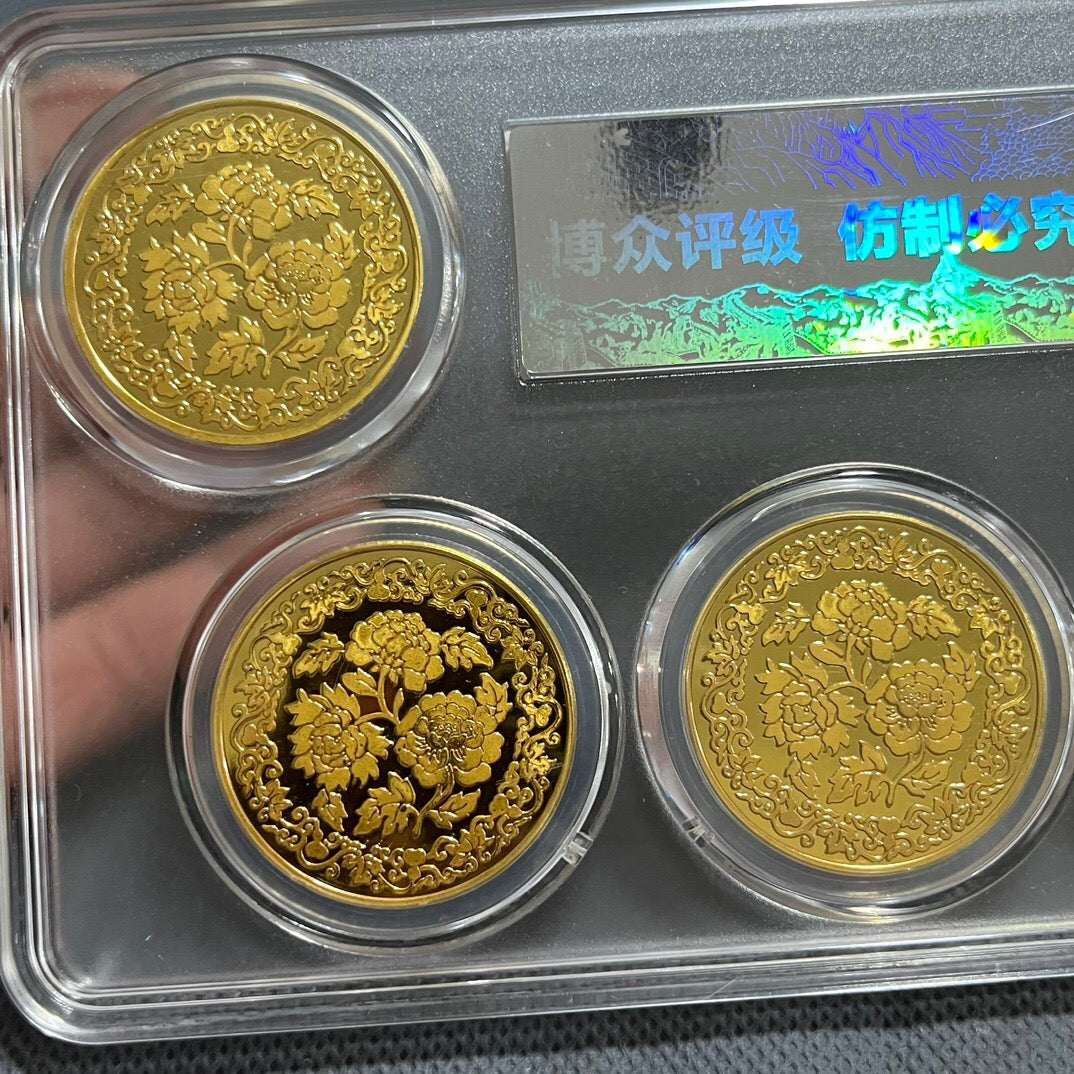 Chinese antique phoenix peony commemorative coin