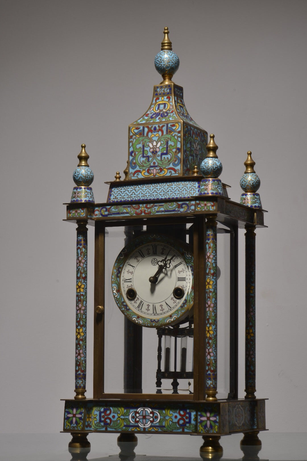 Chinese antique copper body cloisonn é enamel pavilion four minute bell