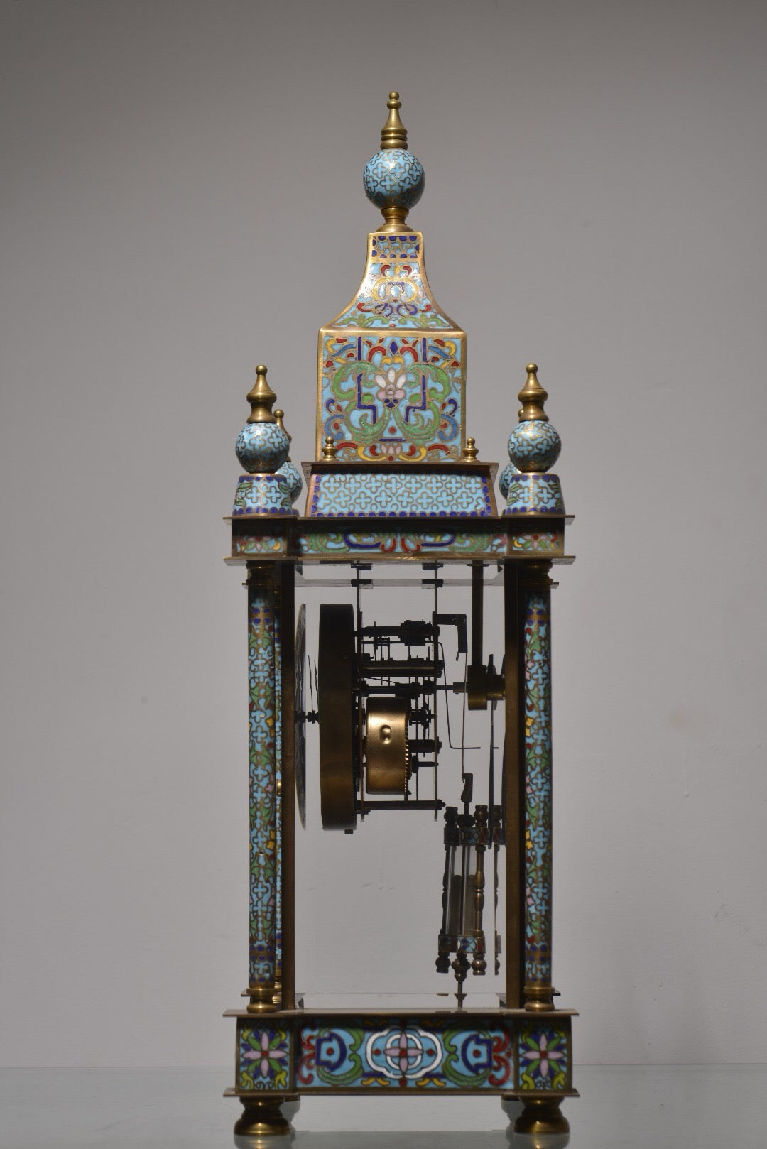 Chinese antique copper body cloisonn é enamel pavilion four minute bell
