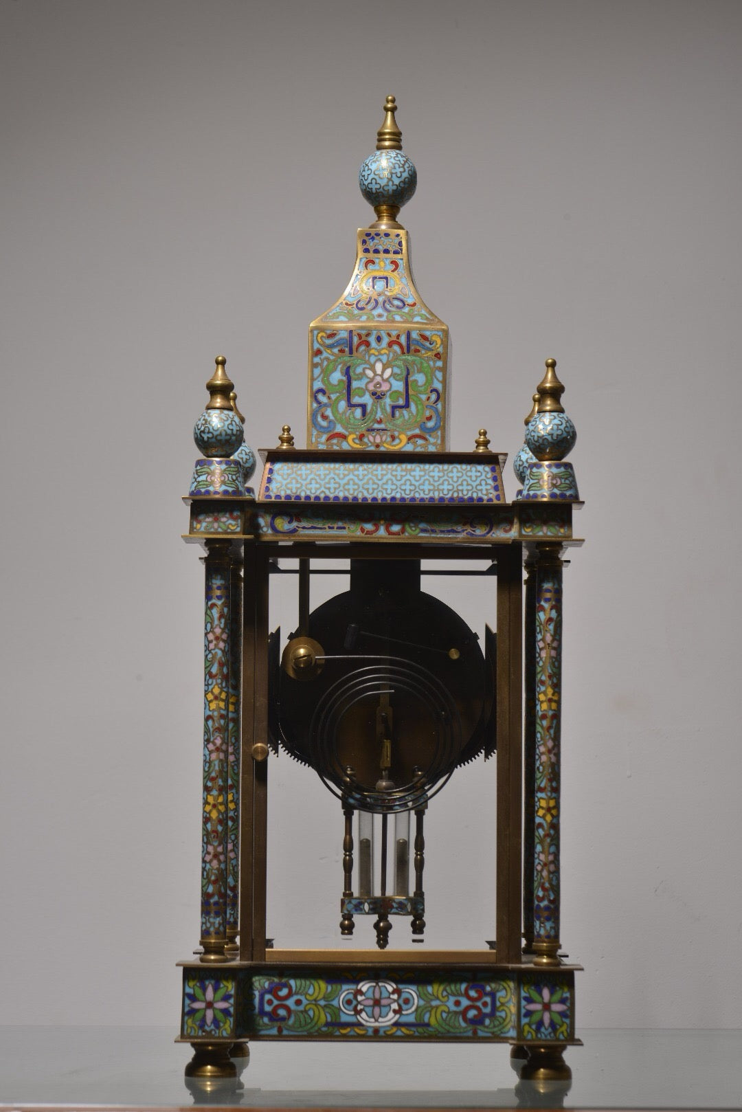 Chinese antique copper body cloisonn é enamel pavilion four minute bell
