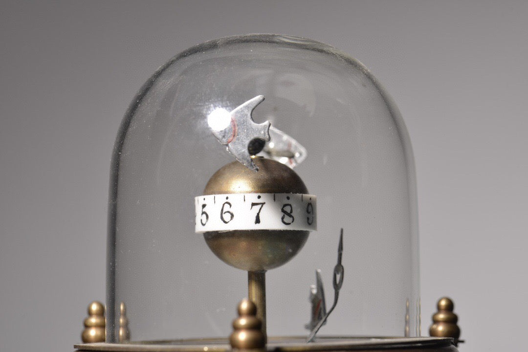 Copper body painted enamel lotus fish swimming mechanical clock