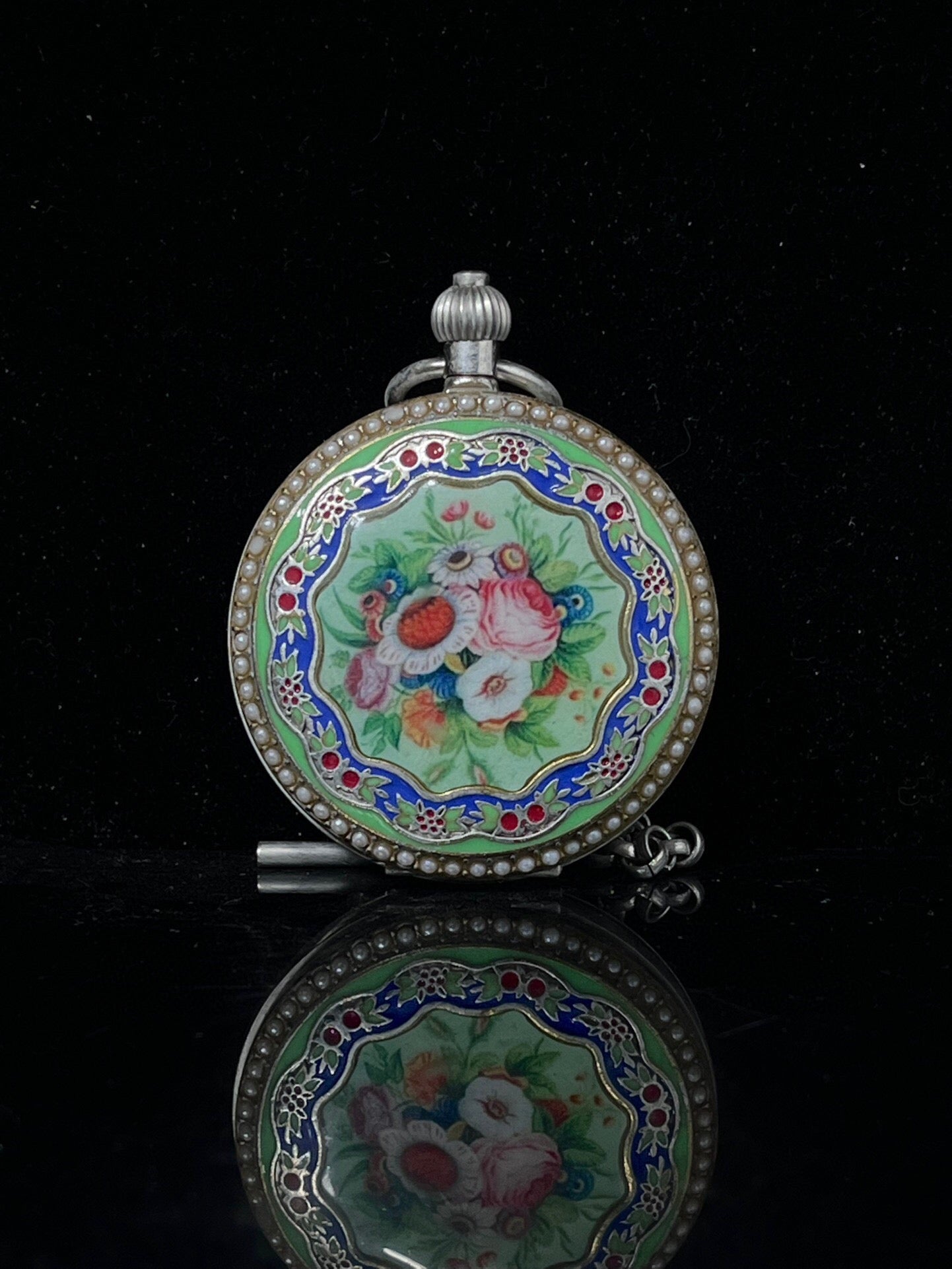 Chinese antique double opening pocket watch with sun, moon, and stars
