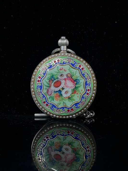 Chinese antique double opening pocket watch with sun, moon, and stars