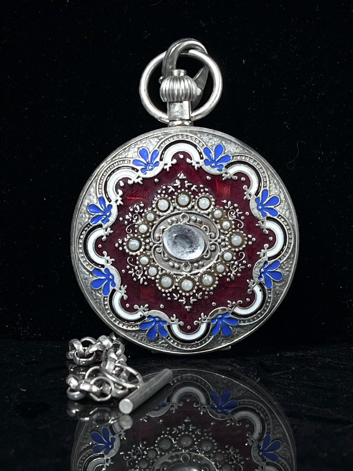 Chinese antique double opening pocket watch with sun, moon, and stars