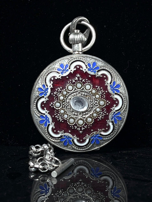 Chinese antique double opening pocket watch with sun, moon, and stars