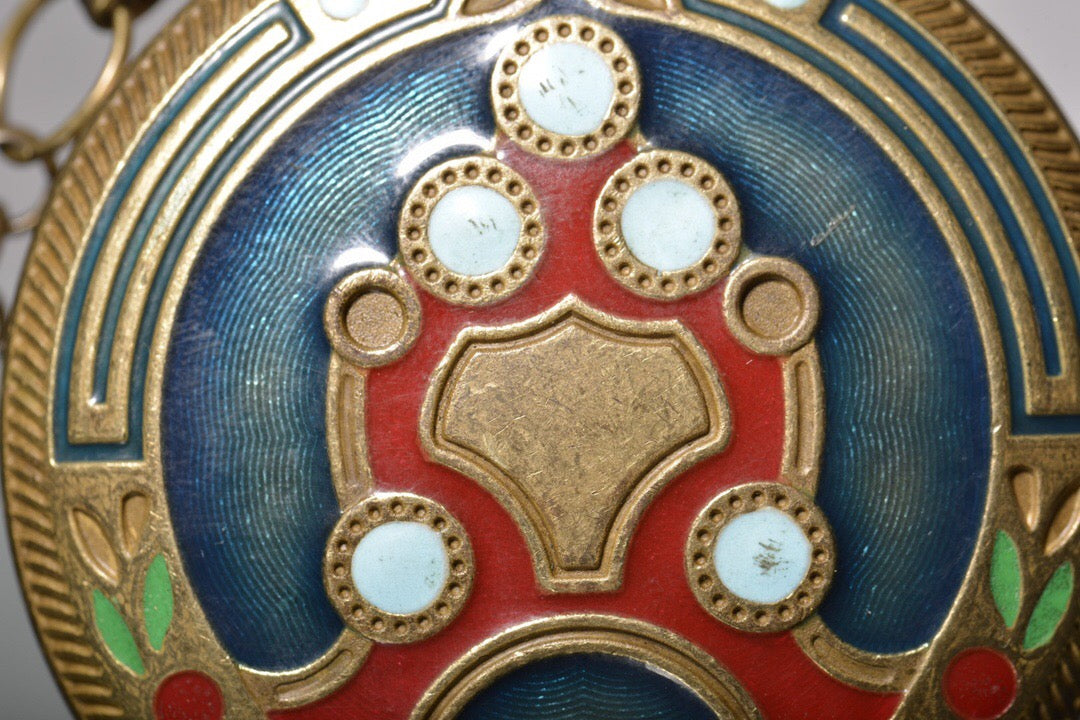 Chinese antique copper inlaid enamel sun, moon, and stars double opening pocket watch
