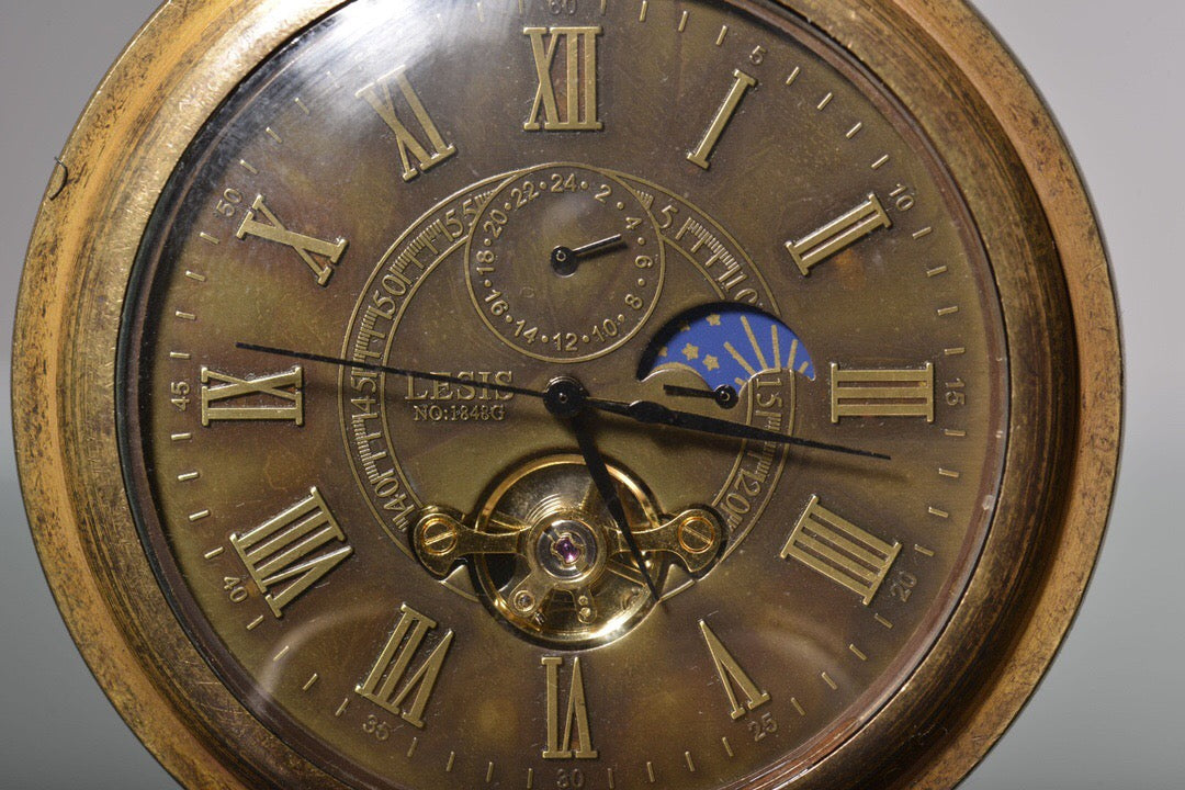 Chinese antique copper inlaid enamel sun, moon, and stars double opening pocket watch