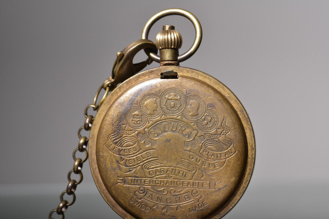 Chinese antique copper inlaid enamel sun, moon, and stars double opening pocket watch