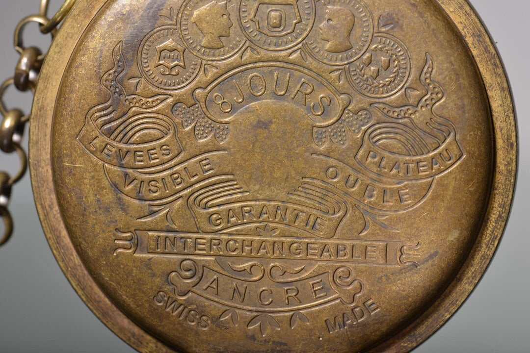 Chinese antique copper inlaid enamel sun, moon, and stars double opening pocket watch