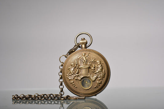 Chinese antique bronze angel Holy Spirit Sun Moon Star double opening pocket watch