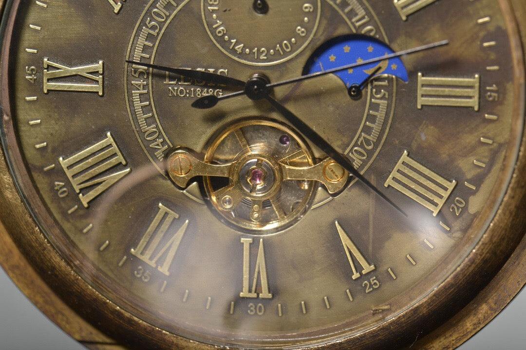 Chinese antique bronze angel Holy Spirit Sun Moon Star double opening pocket watch