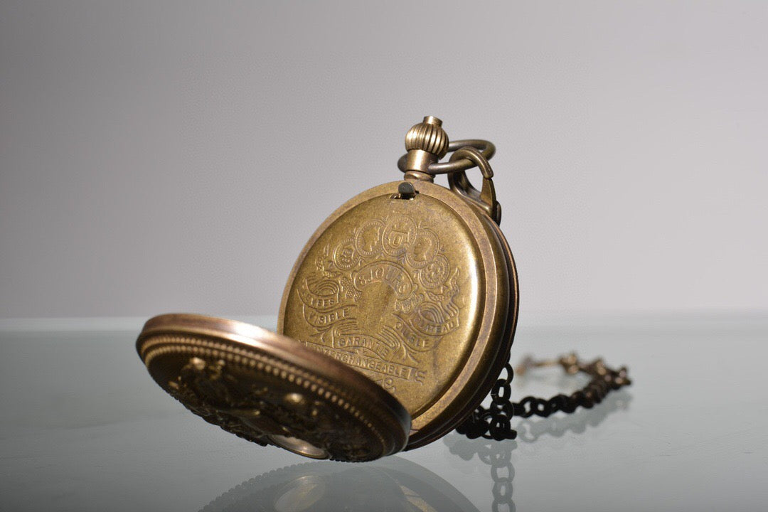 Chinese antique bronze angel Holy Spirit Sun Moon Star double opening pocket watch