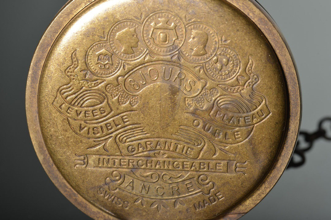 Chinese antique bronze angel Holy Spirit Sun Moon Star double opening pocket watch