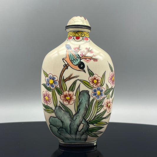 Chinese antique bronze body cloisonn é handmade painting [Twin] painted snuff bottle inside