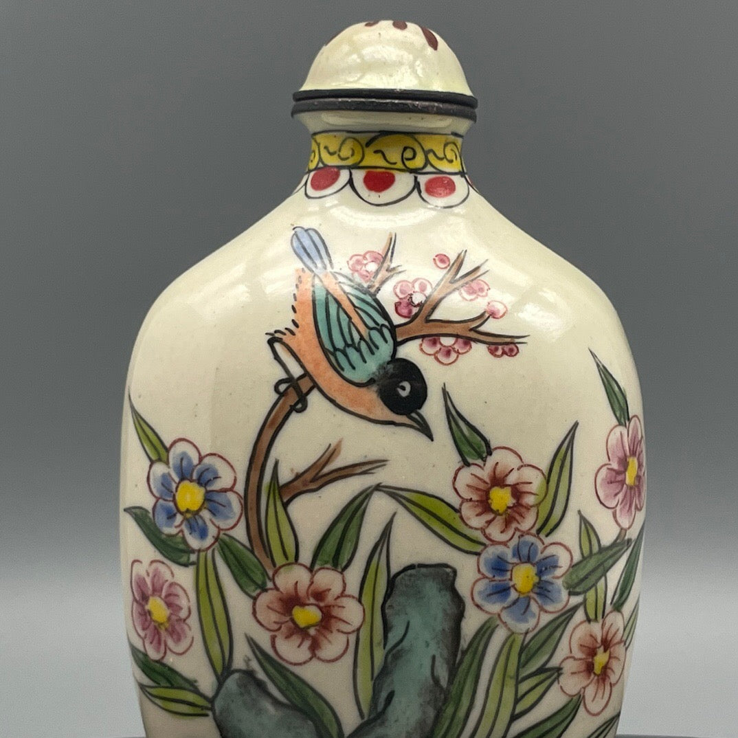 Chinese antique bronze body cloisonn é handmade painting [Twin] painted snuff bottle inside