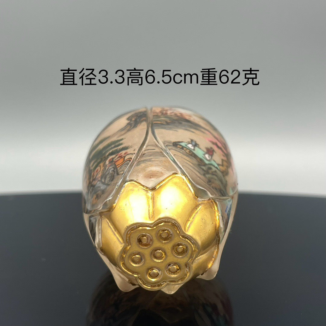 Chinese antique old glass handmade painting [Xishan Visiting Friends] Lotus shaped inner painting snuff bottle