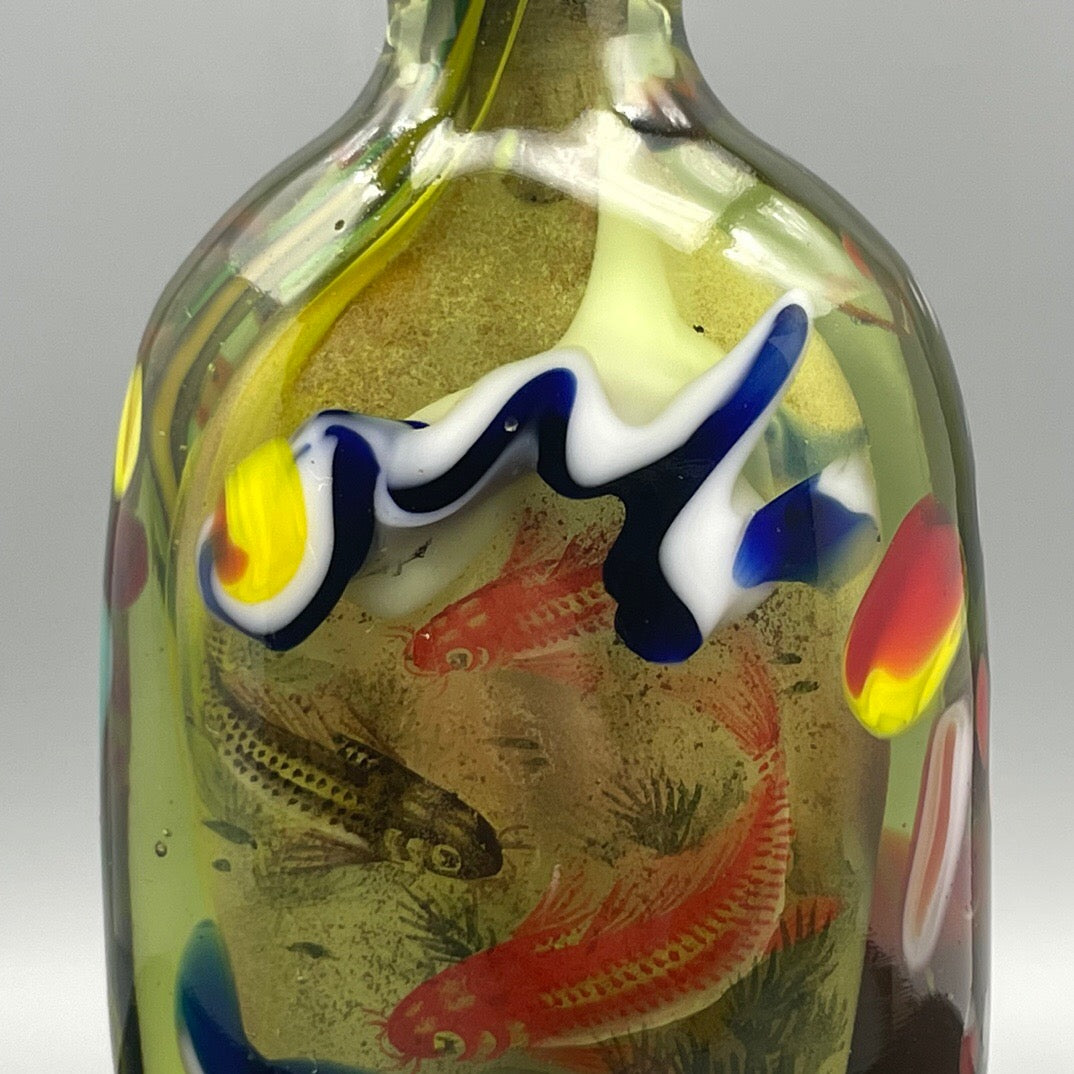 Chinese Antique Old Glass Handmade Painting [Playing in the Lotus Pond] Inner Painting Stir Frying Bottle