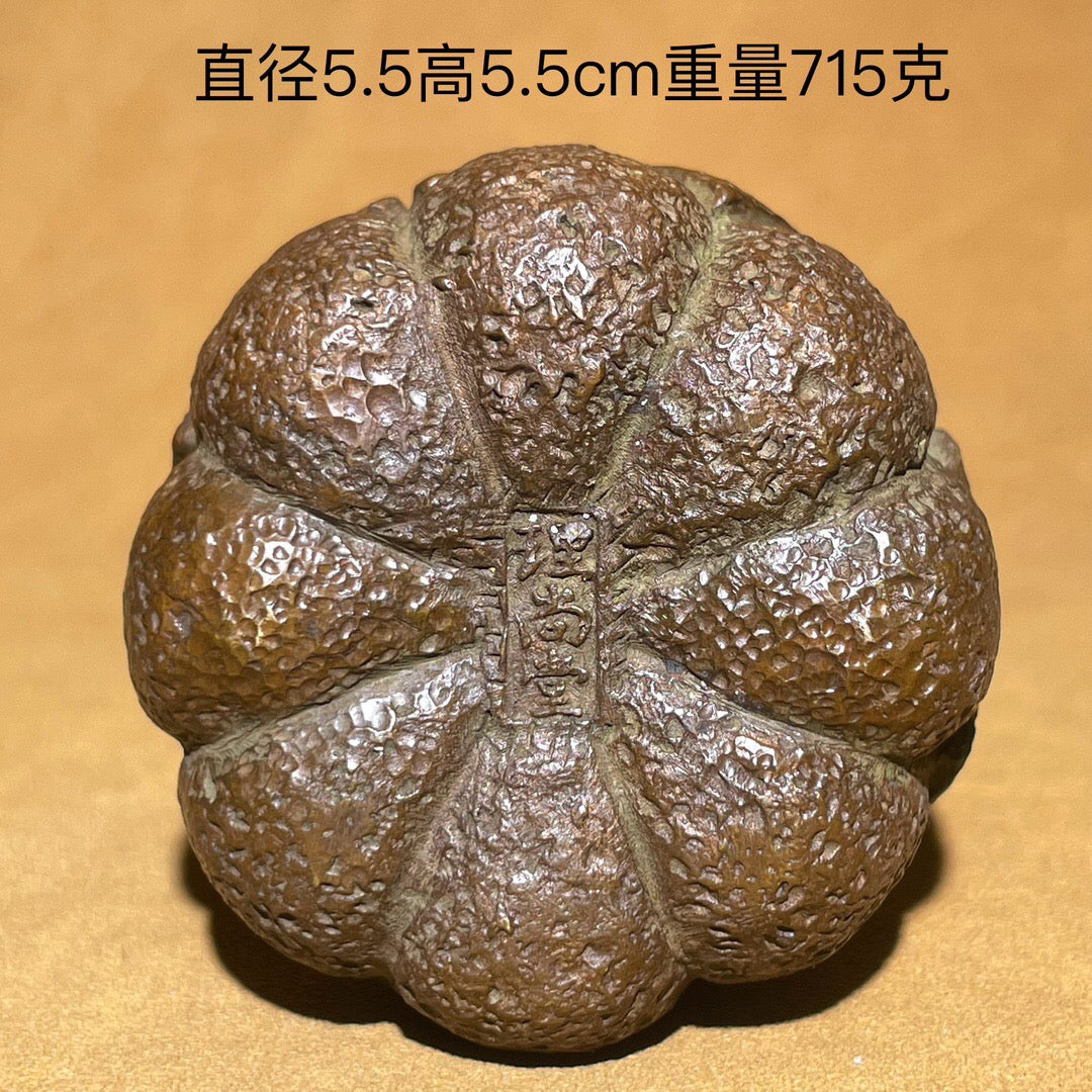 Chinese antique pure copper pumpkin scale weight tea pet ornament