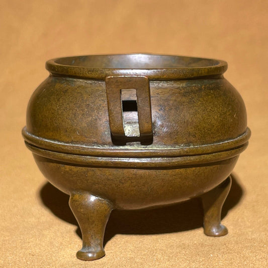 Chinese antique pure copper rain palace waistline incense burner ornament