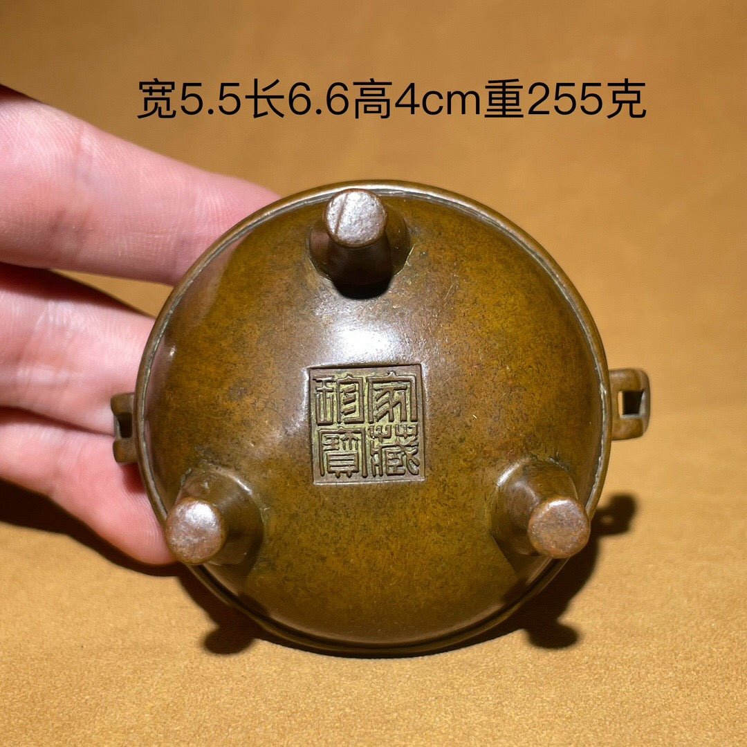 Chinese antique pure copper rain palace waistline incense burner ornament