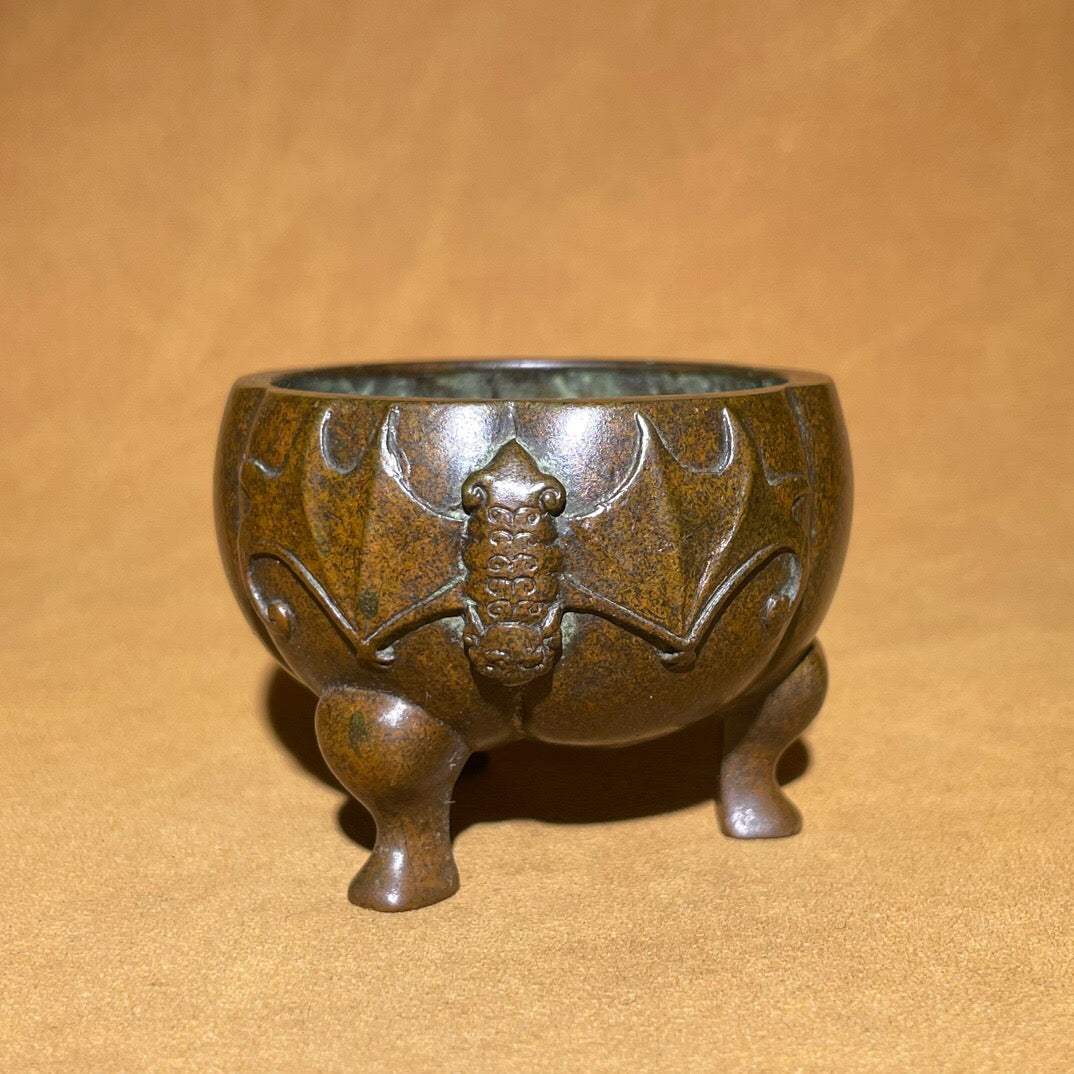 Chinese antique pure copper pumpkin incense burner ornament