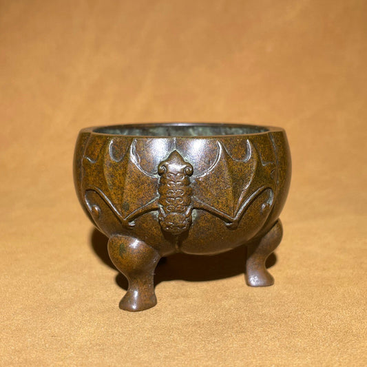 Chinese antique pure copper pumpkin incense burner ornament