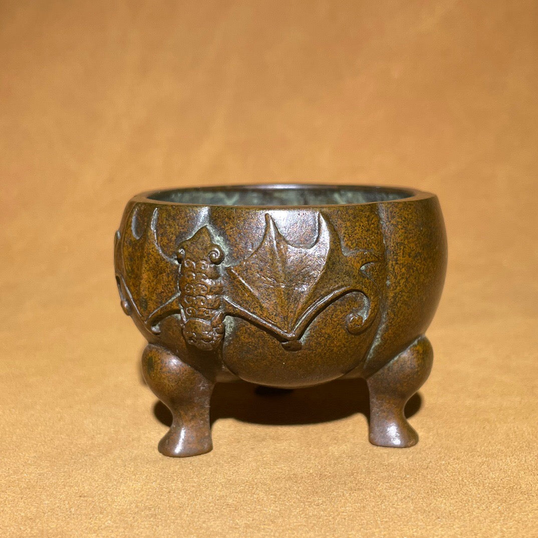 Chinese antique pure copper pumpkin incense burner ornament