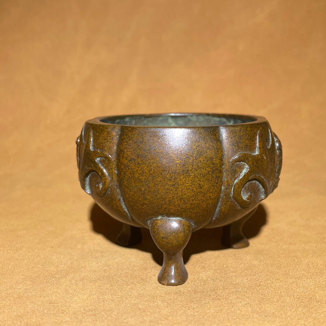 Chinese antique pure copper pumpkin incense burner ornament