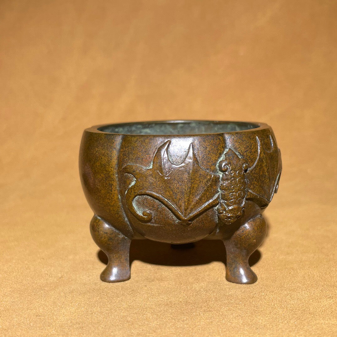Chinese antique pure copper pumpkin incense burner ornament