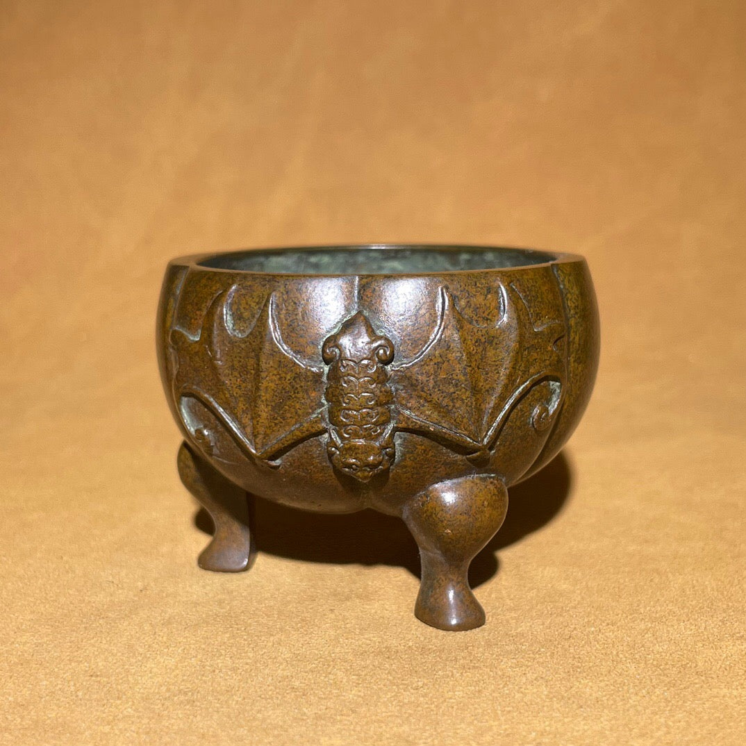 Chinese antique pure copper pumpkin incense burner ornament