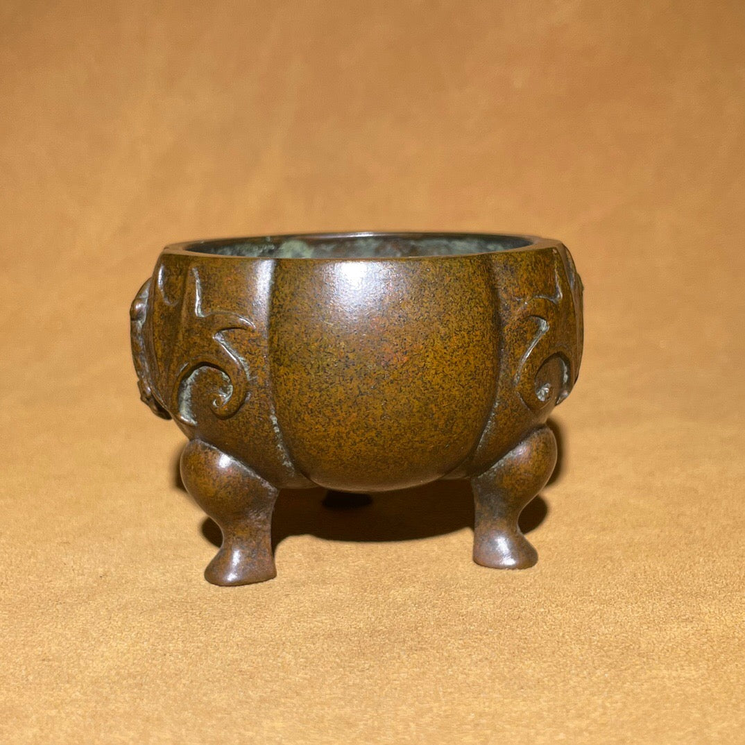 Chinese antique pure copper pumpkin incense burner ornament
