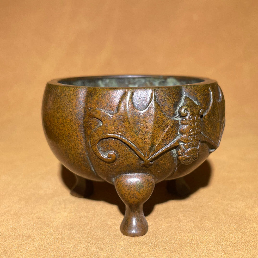 Chinese antique pure copper pumpkin incense burner ornament