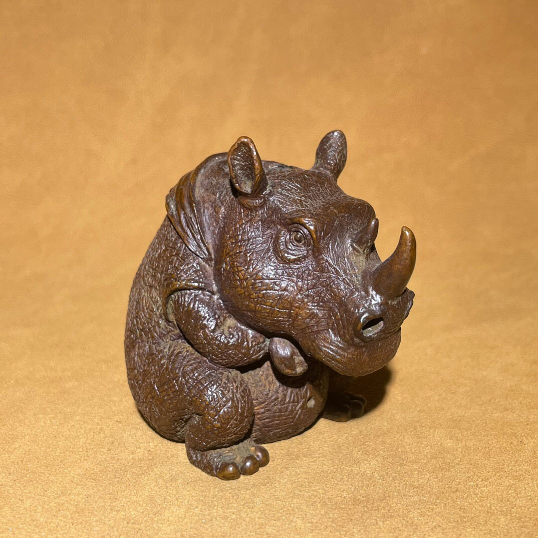 Chinese antique pure copper rhinoceros tea pet reflux fragrance ornament
