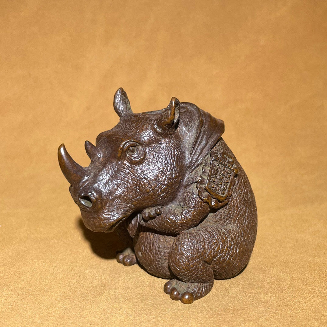 Chinese antique pure copper rhinoceros tea pet reflux fragrance ornament