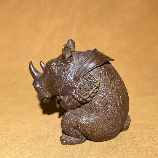 Chinese antique pure copper rhinoceros tea pet reflux fragrance ornament