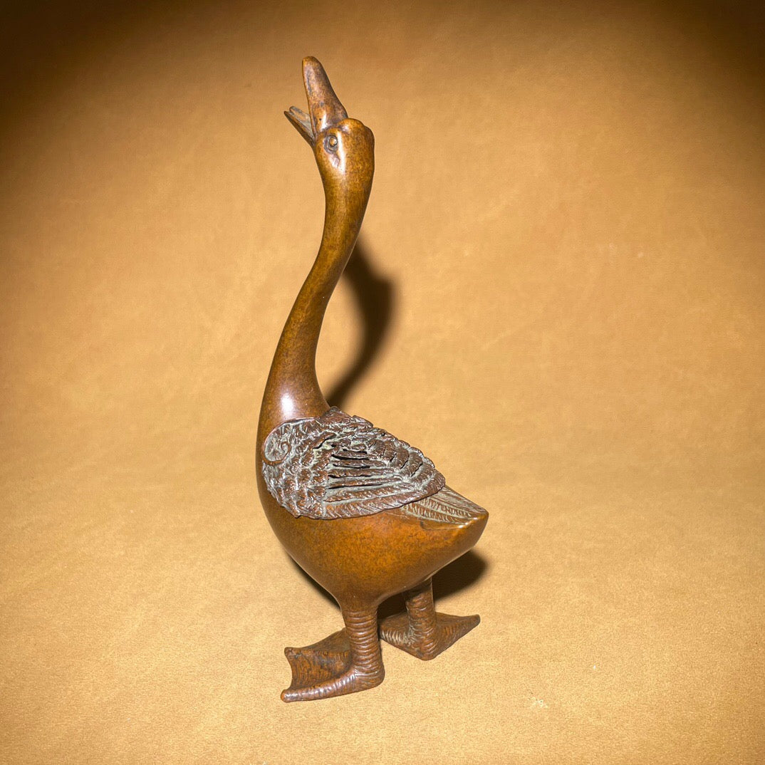 Chinese antique pure copper swan aromatherapy stove fragrance tea pet ornament