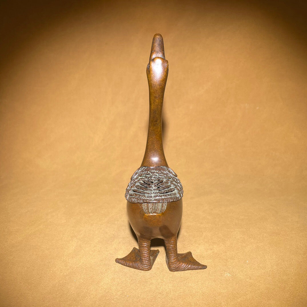 Chinese antique pure copper swan aromatherapy stove fragrance tea pet ornament