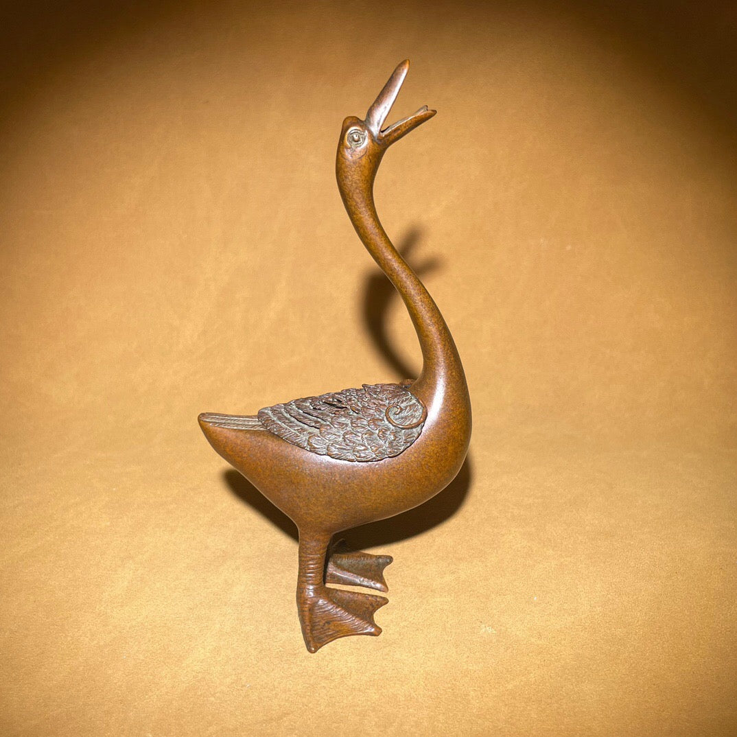 Chinese antique pure copper swan aromatherapy stove fragrance tea pet ornament
