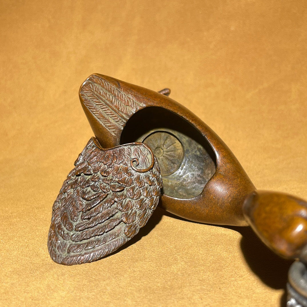 Chinese antique pure copper swan aromatherapy stove fragrance tea pet ornament