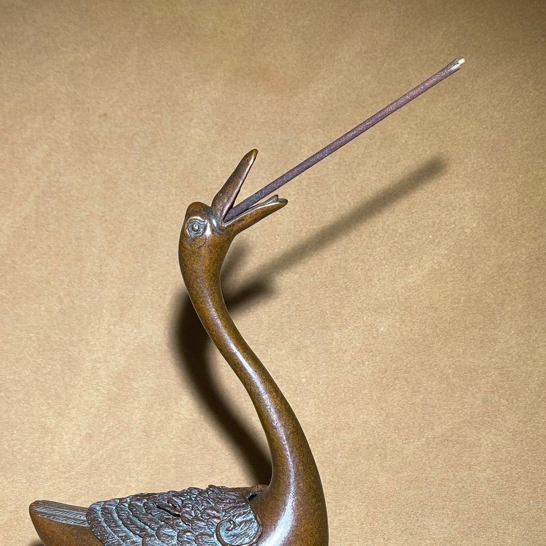 Chinese antique pure copper swan aromatherapy stove fragrance tea pet ornament