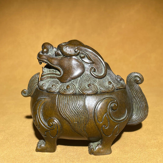 Chinese antique pure copper auspicious beast tea pet incense burner ornament