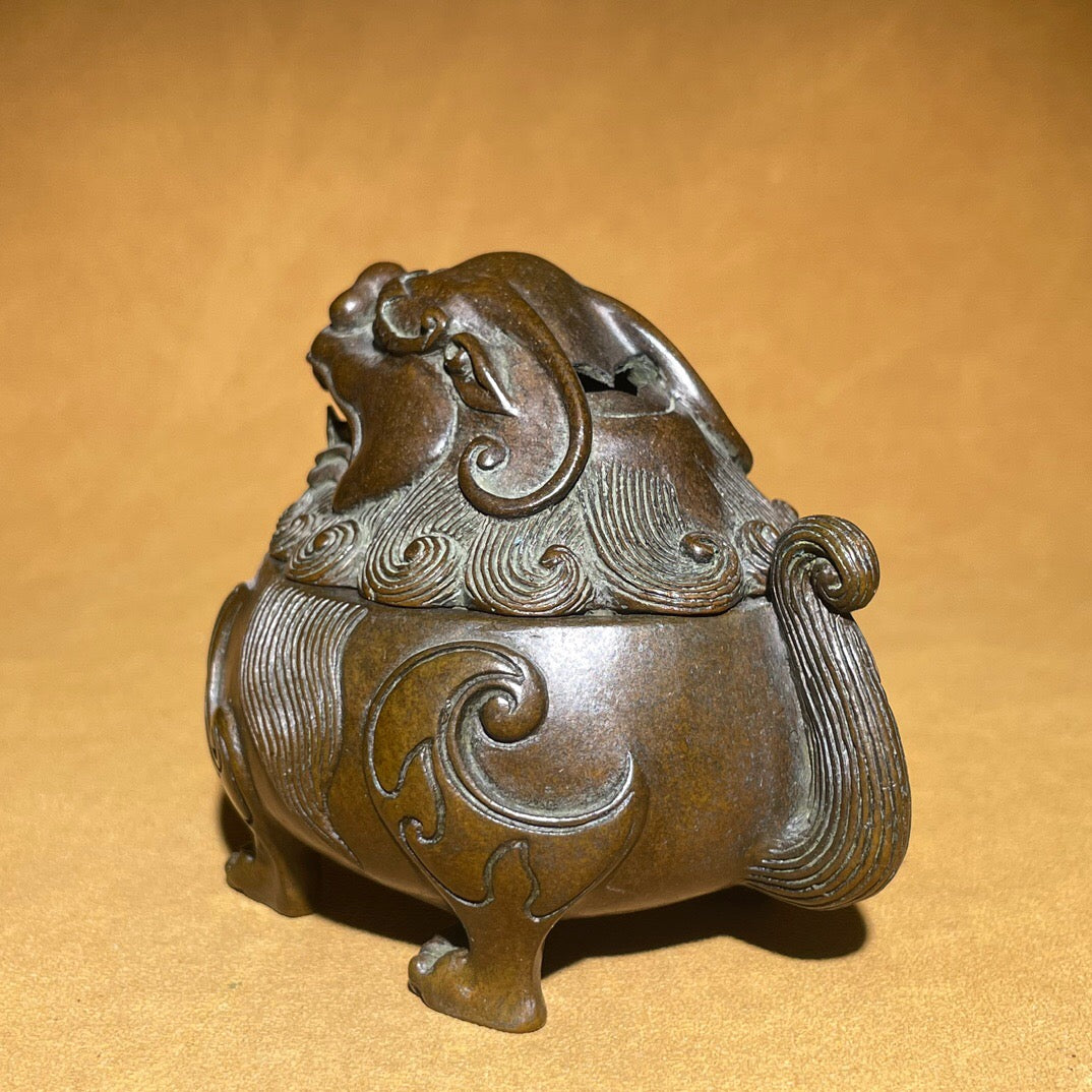 Chinese antique pure copper auspicious beast tea pet incense burner ornament