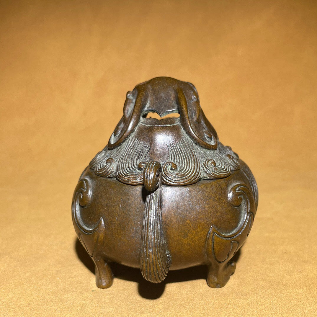 Chinese antique pure copper auspicious beast tea pet incense burner ornament