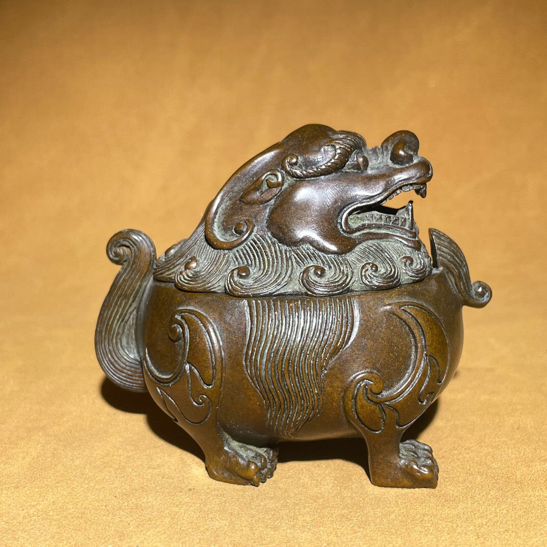 Chinese antique pure copper auspicious beast tea pet incense burner ornament