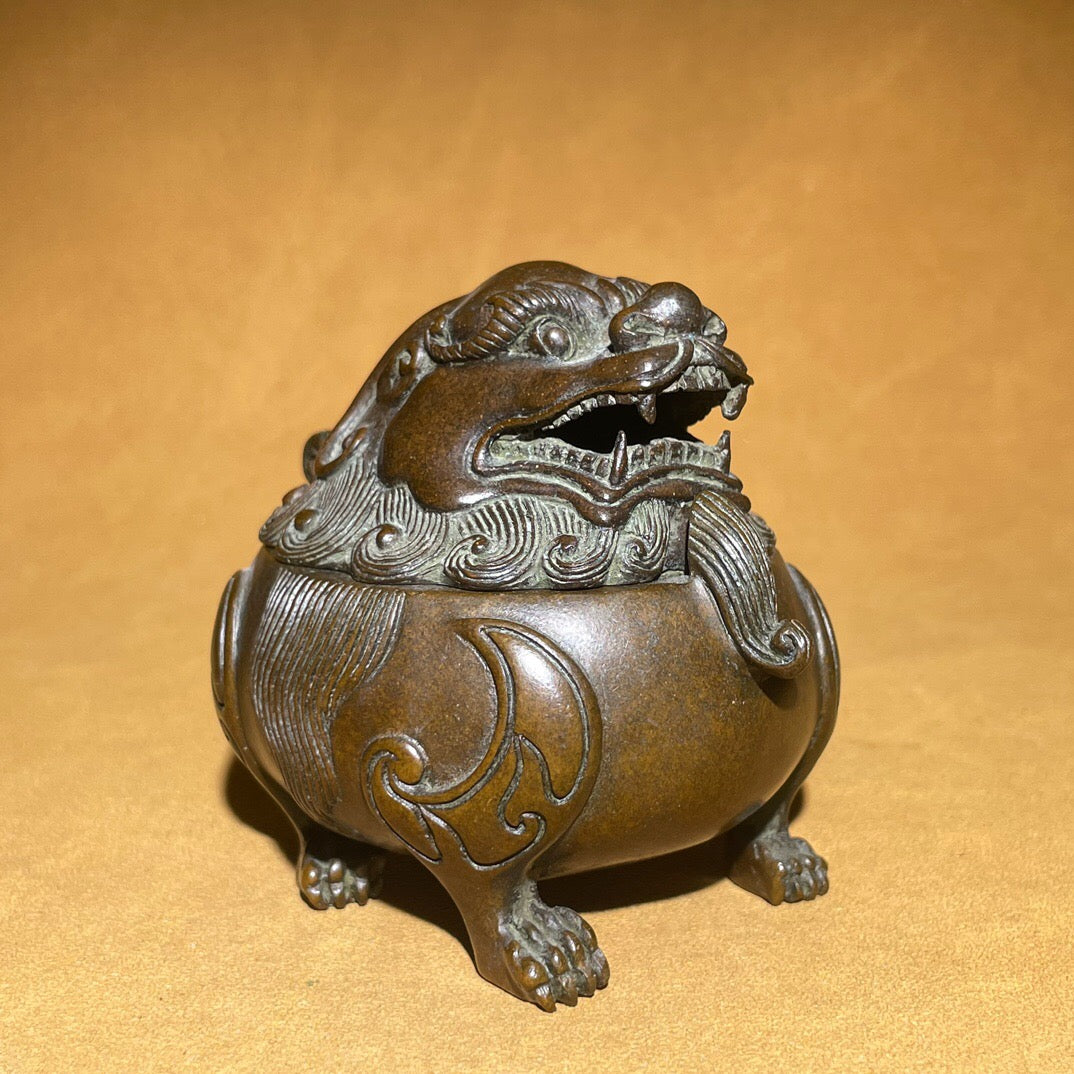 Chinese antique pure copper auspicious beast tea pet incense burner ornament
