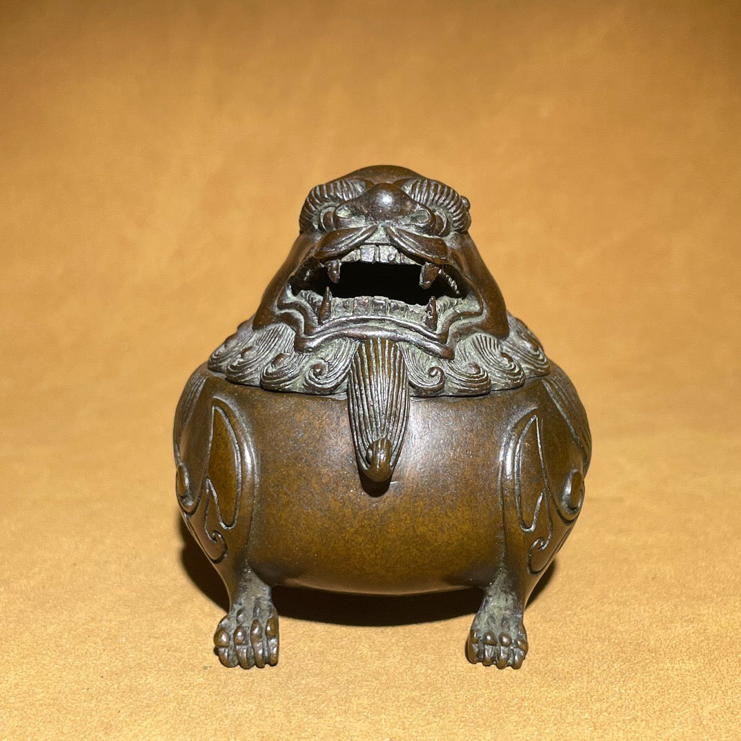 Chinese antique pure copper auspicious beast tea pet incense burner ornament