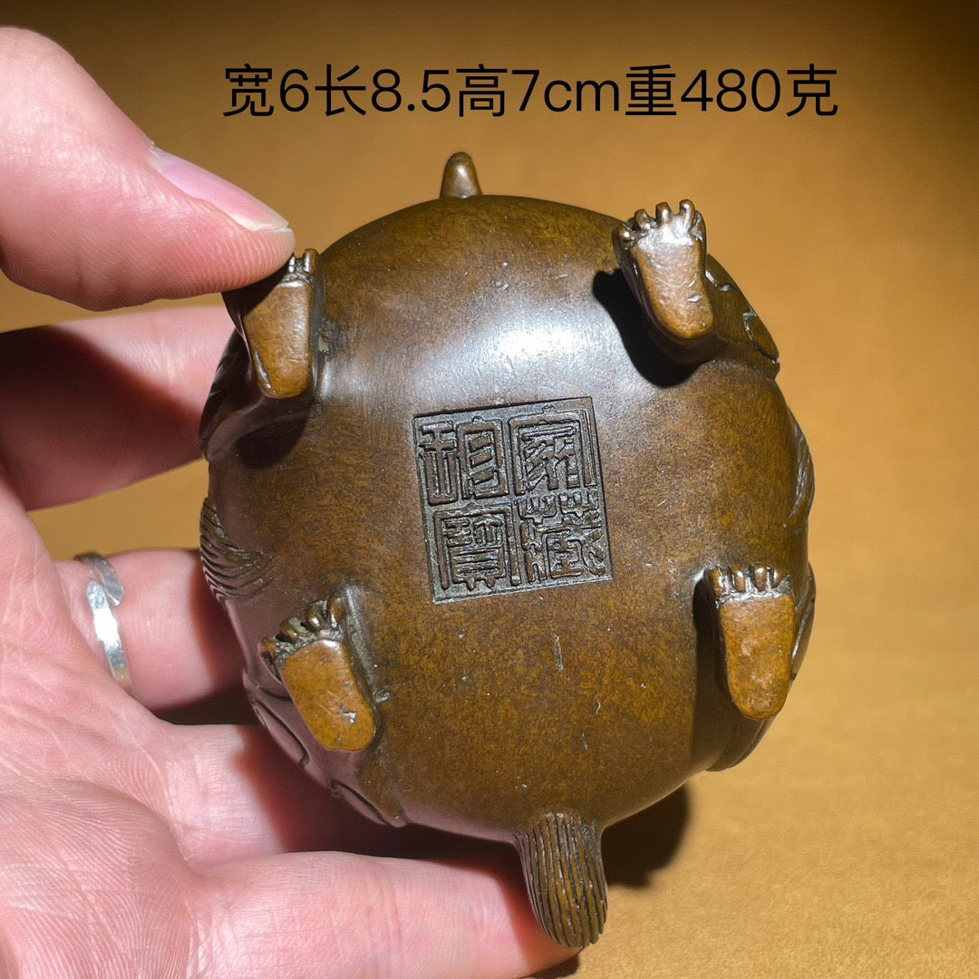 Chinese antique pure copper auspicious beast tea pet incense burner ornament