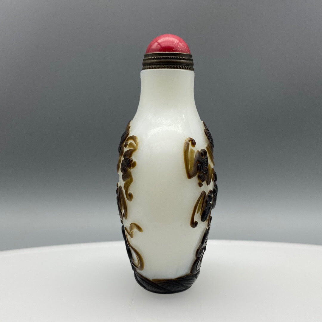 Chinese Antique Old Glass Handmade Painting [Five Blessings at the Door] Inner Painting of Nasal Smoking Bottle