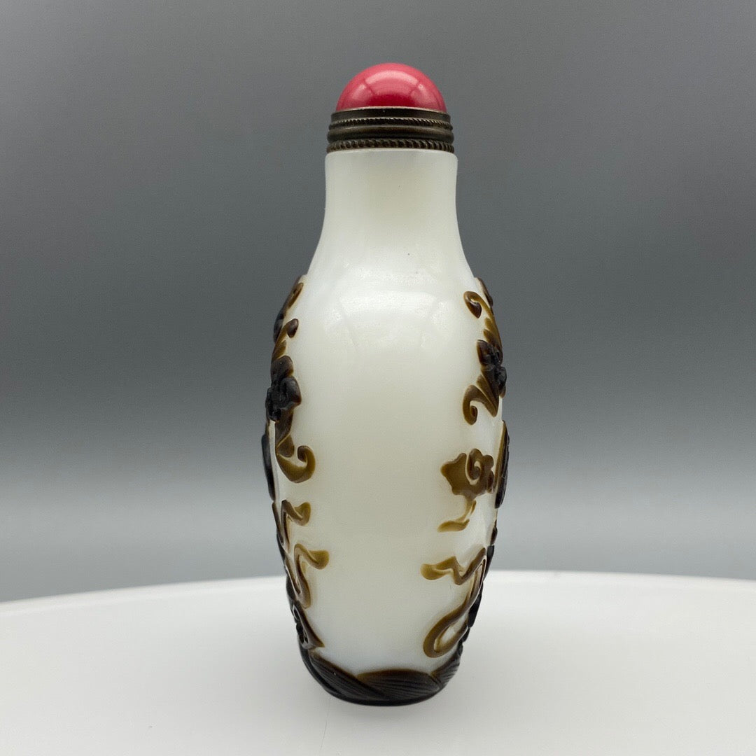 Chinese Antique Old Glass Handmade Painting [Five Blessings at the Door] Inner Painting of Nasal Smoking Bottle