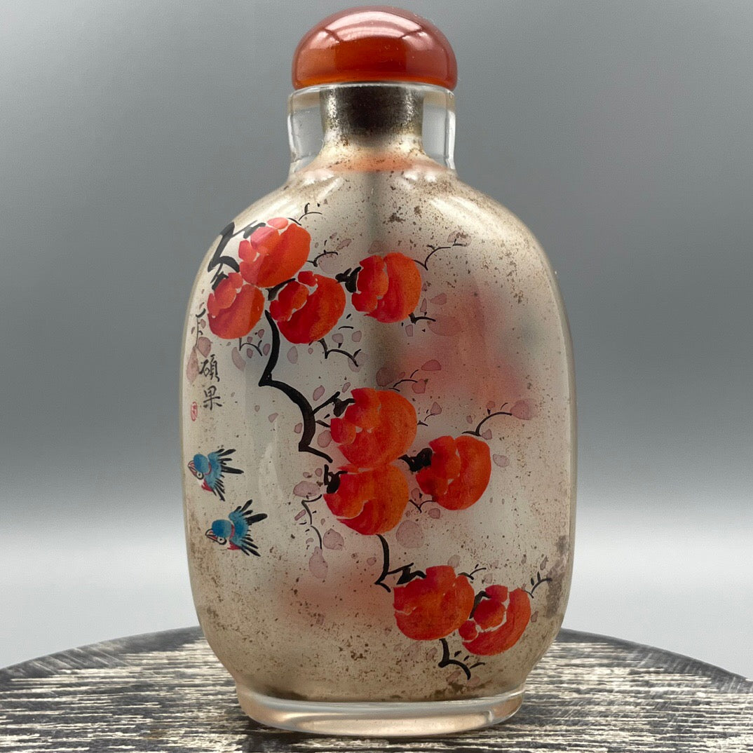 Chinese antique old glass handmade painting [Everything goes smoothly] Inner painting of snuff bottle